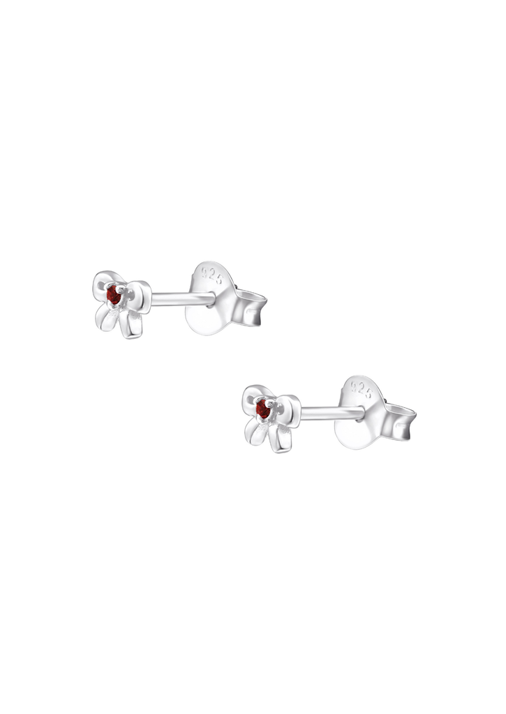 The Bow Garnet Silver Stud Earrings