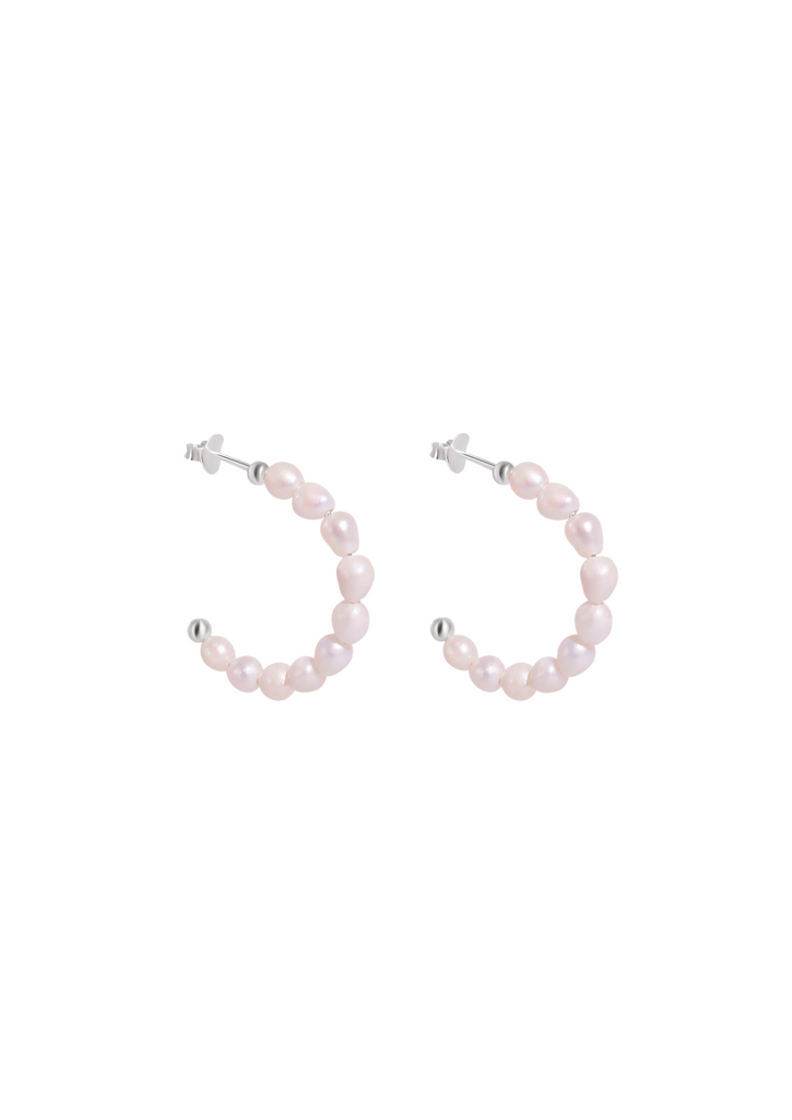 The Serenade Pearl Silver Hoop Earrings