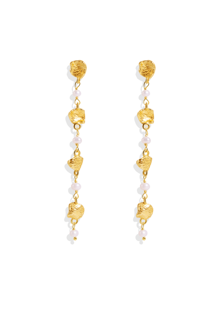 The Flora Pearl 18ct Gold Vermeil Drop Earrings