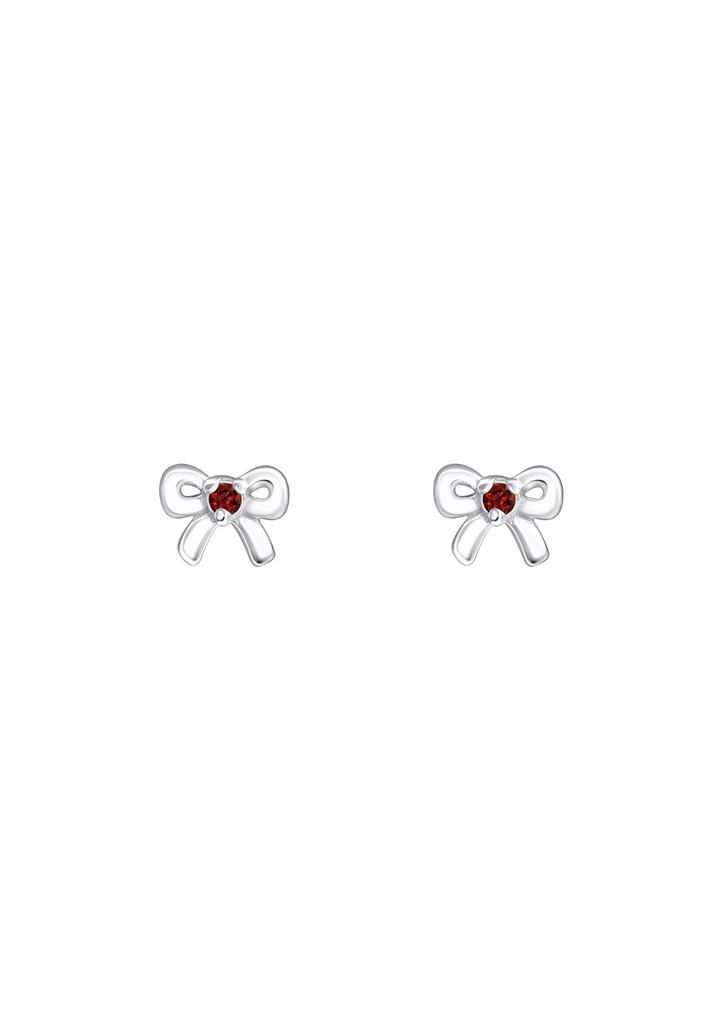 The Bow Garnet Silver Stud Earrings