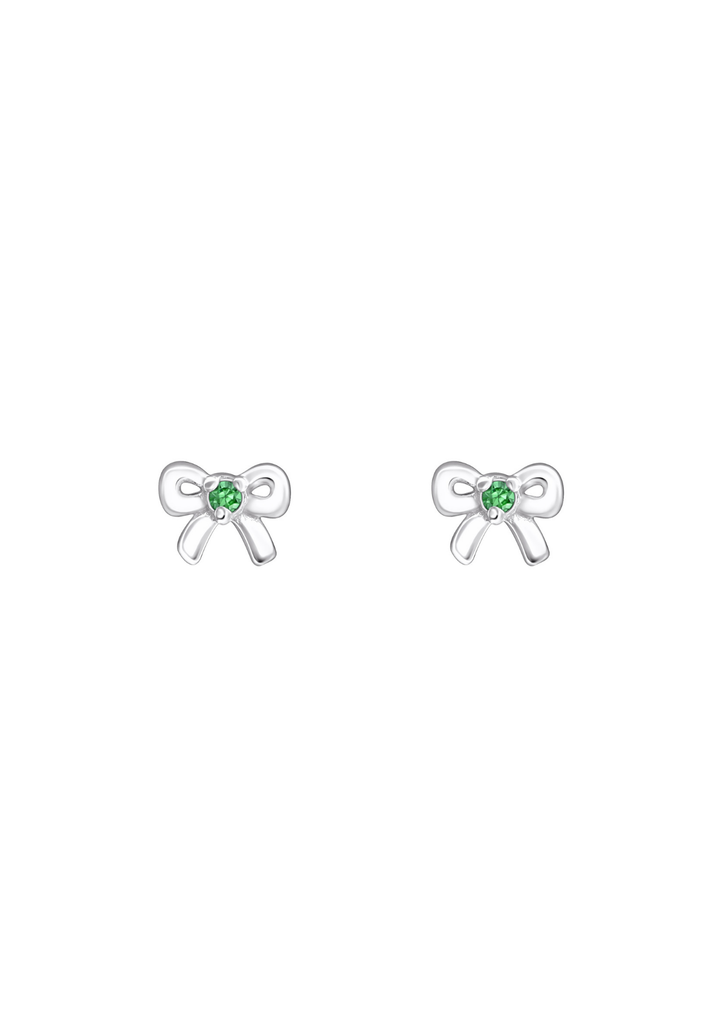 The Bow Emerald Silver Stud Earrings