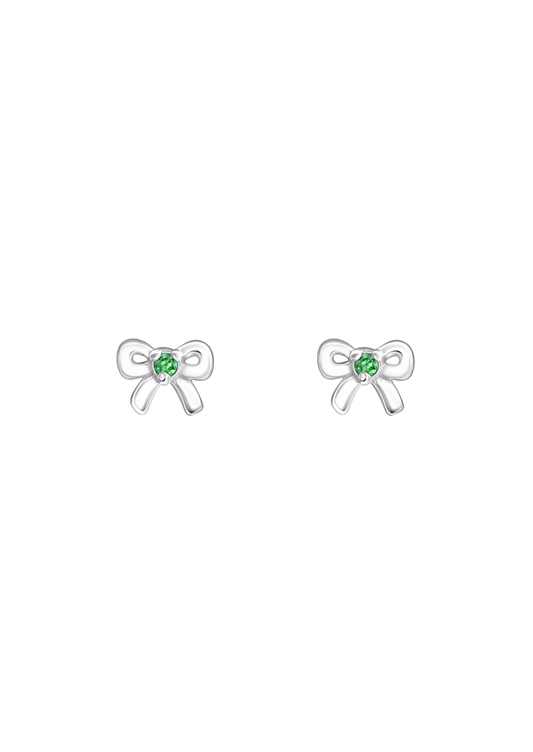 The Bow Emerald Silver Stud Earrings