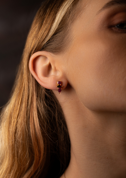 The Fortuna Sapphire & Garnet 18ct Gold Vermeil Drop Earrings