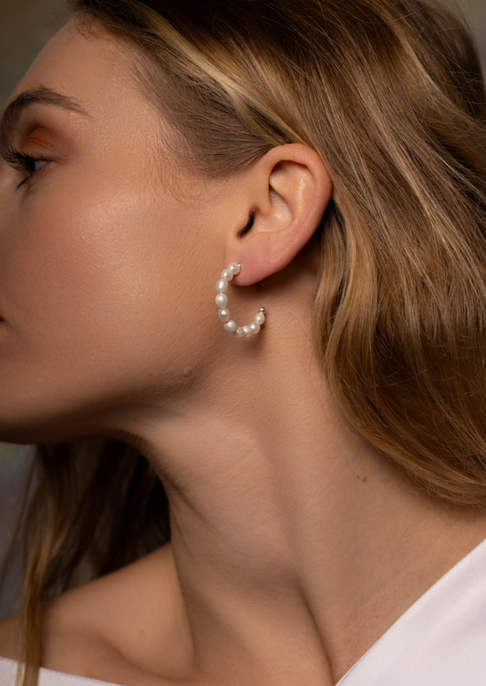 The Serenade Pearl Silver Hoop Earrings