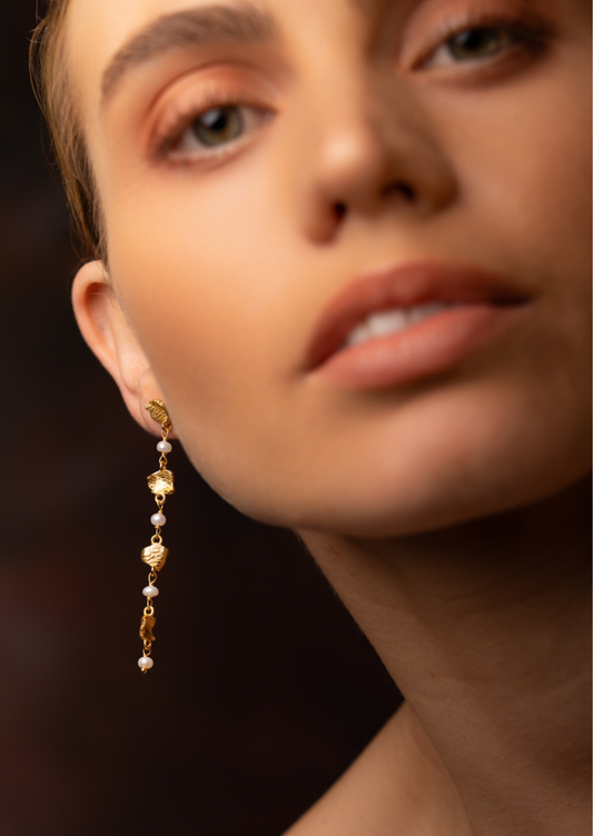 The Flora Pearl 18ct Gold Vermeil Drop Earrings