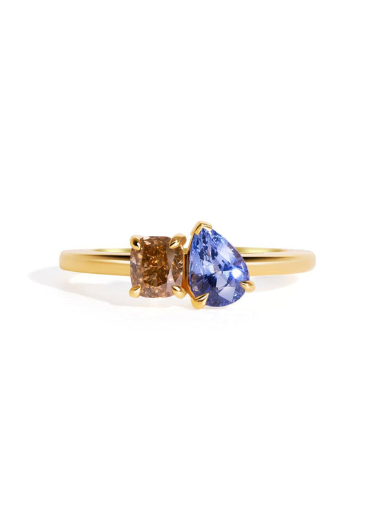 The Toi Et Moi Ring with 0.8ct Pear Ceylon Sapphire & 0.63ct Cushion Cognac Diamond - Molten Store