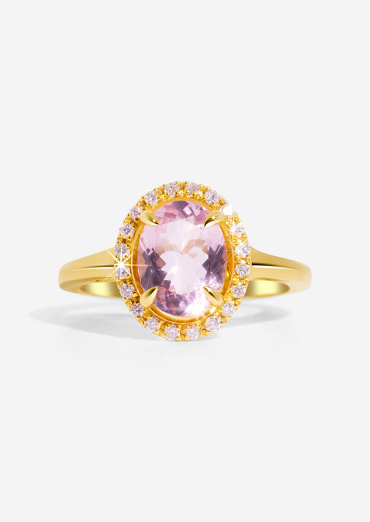 The Iris Ring with 2.30ct Oval Cut Morganite & .15ct Diamond Halo