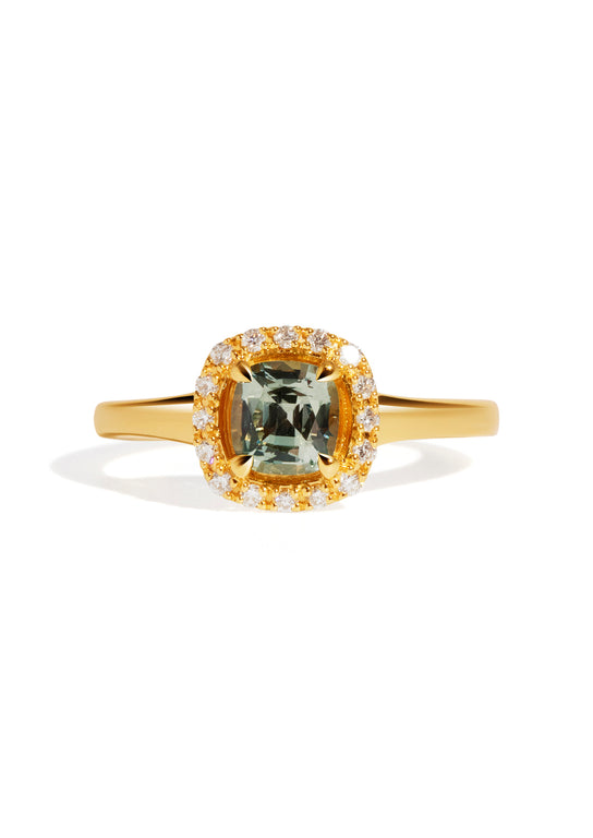 The Iris Ring with 1.06ct Cushion Green Sapphire