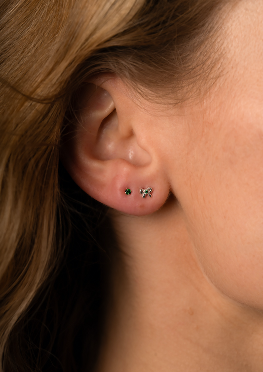 The Bow Emerald Silver Stud Earrings