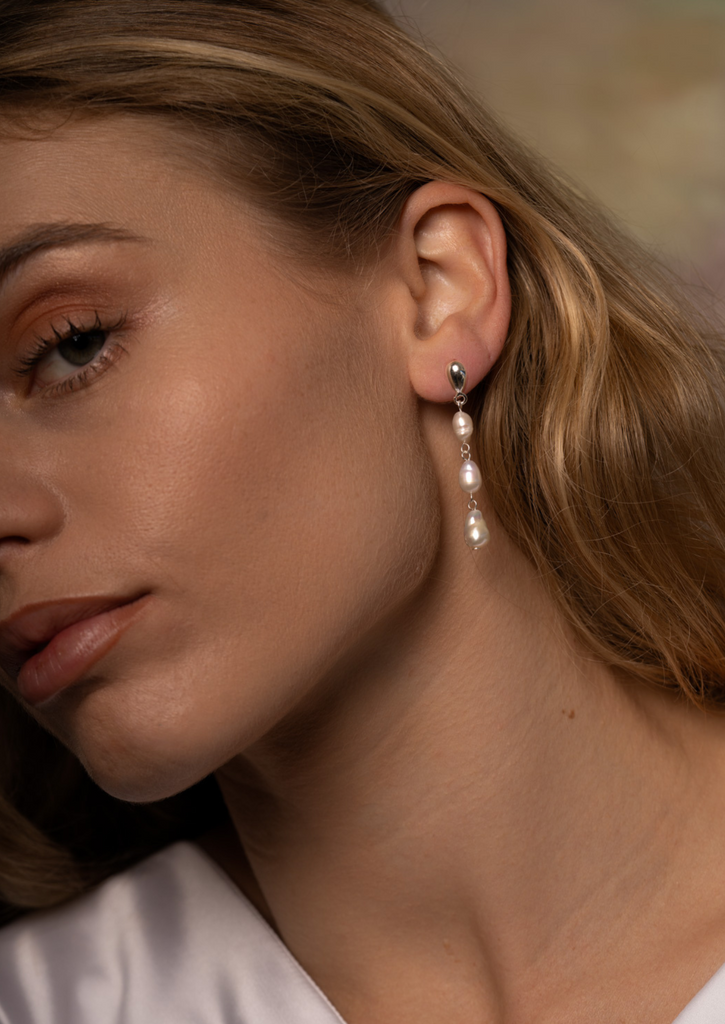 The Gleam Pearl Silver Drop Earrings