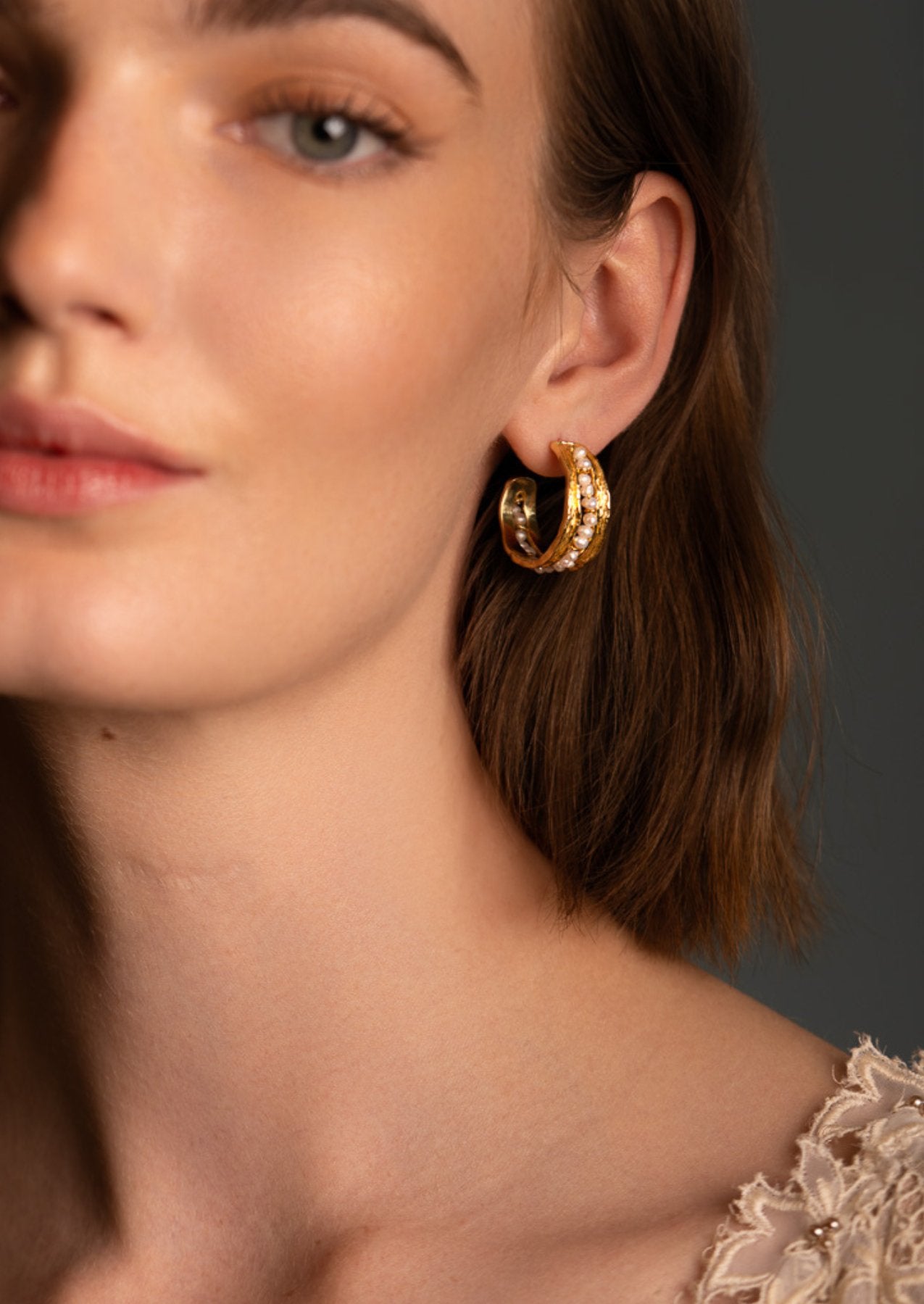 The Amore Pearl 18ct Gold Vermeil Half Hoop Earrings - Molten Store