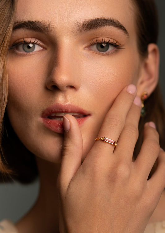 The Bacio Pink Tourmaline 18ct Gold Vermeil Ring - Molten Store