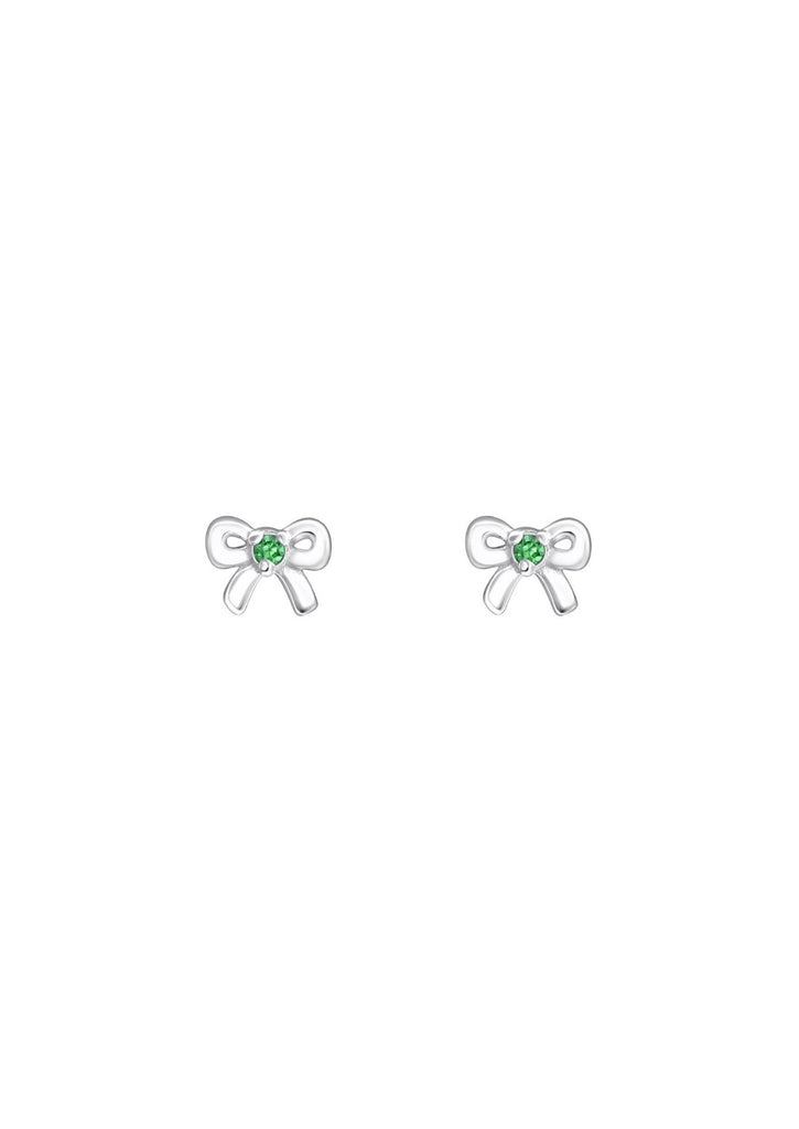 The Bow Emerald Silver Stud Earrings - Molten Store