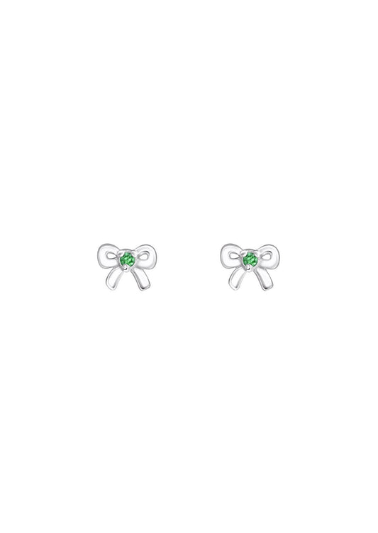 The Bow Emerald Silver Stud Earrings - Molten Store