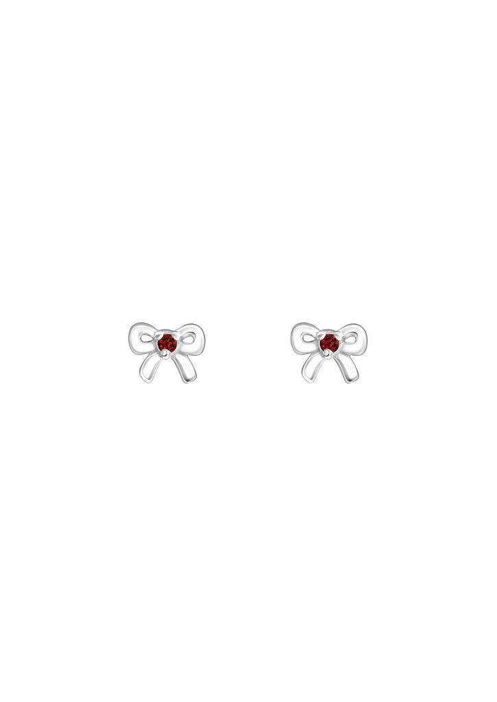 The Bow Garnet Silver Stud Earrings - Molten Store