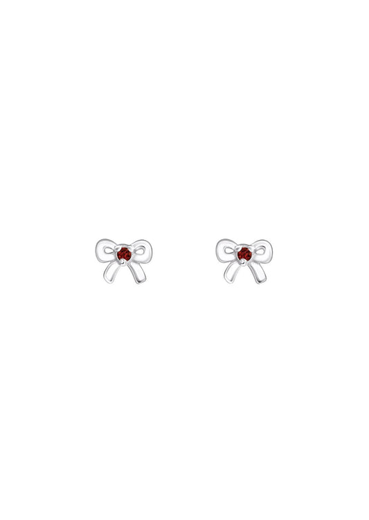 The Bow Garnet Silver Stud Earrings - Molten Store