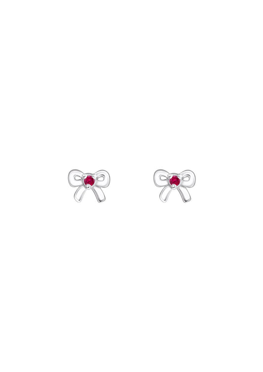 The Bow Ruby Silver Stud Earrings - Molten Store