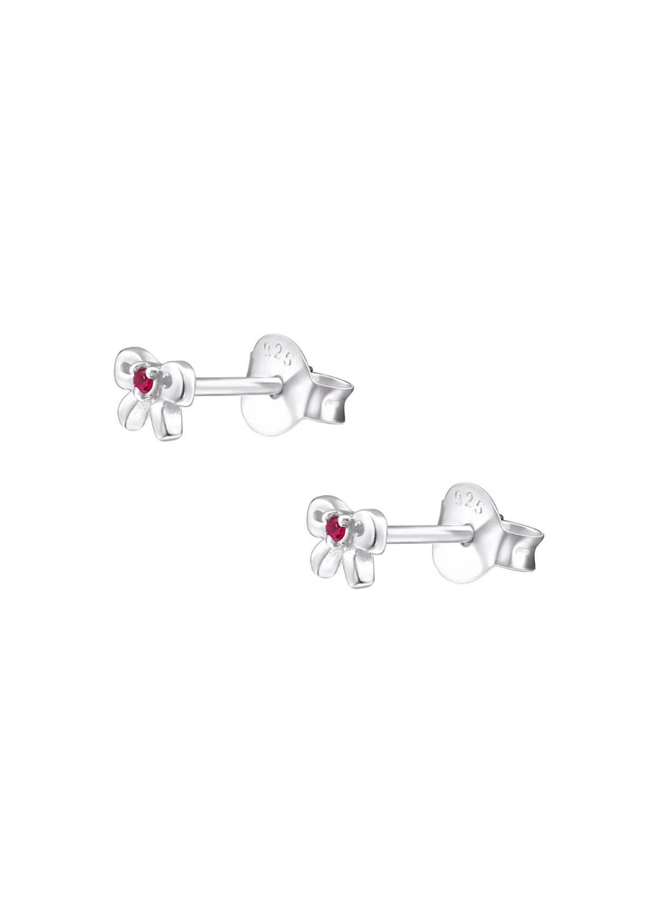 The Bow Ruby Silver Stud Earrings - Molten Store