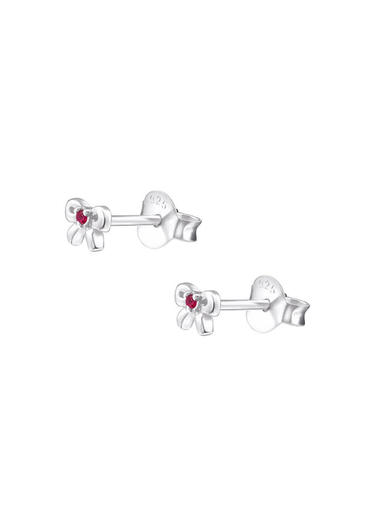 The Bow Ruby Silver Stud Earrings - Molten Store