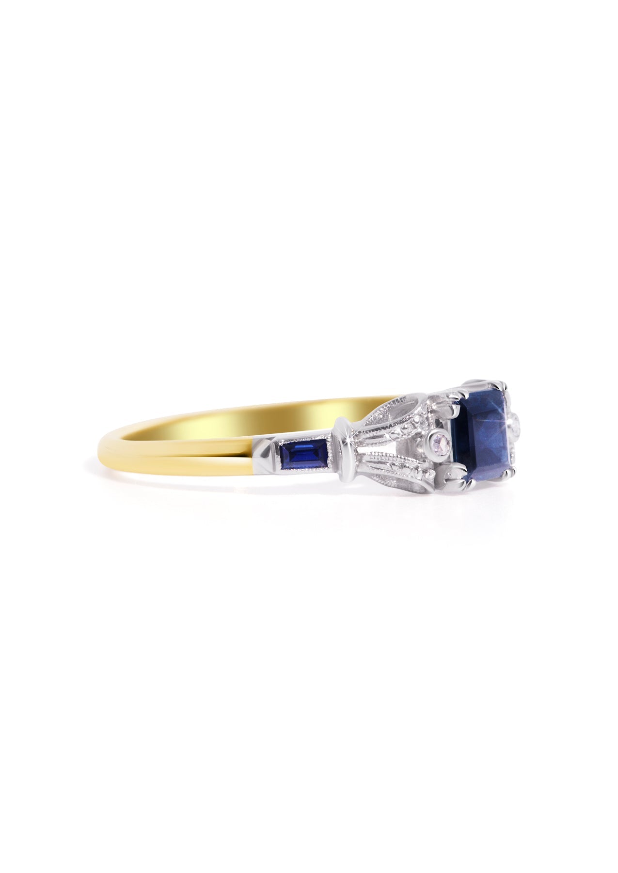 The Celeste 18ct Yellow Gold Ring with 0.51ct Square Cut Blue Sapphire | TCW 0.63ct - Molten Store