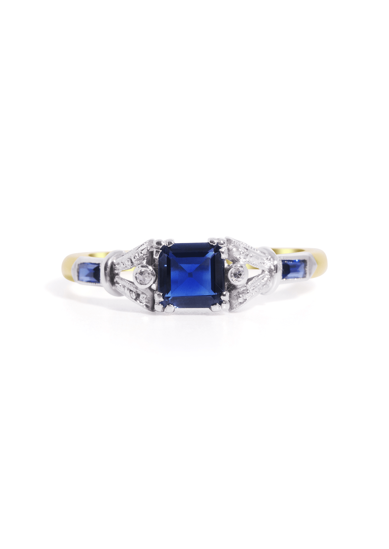 The Celeste 18ct Yellow Gold Ring with 0.51ct Square Cut Blue Sapphire | TCW 0.63ct - Molten Store