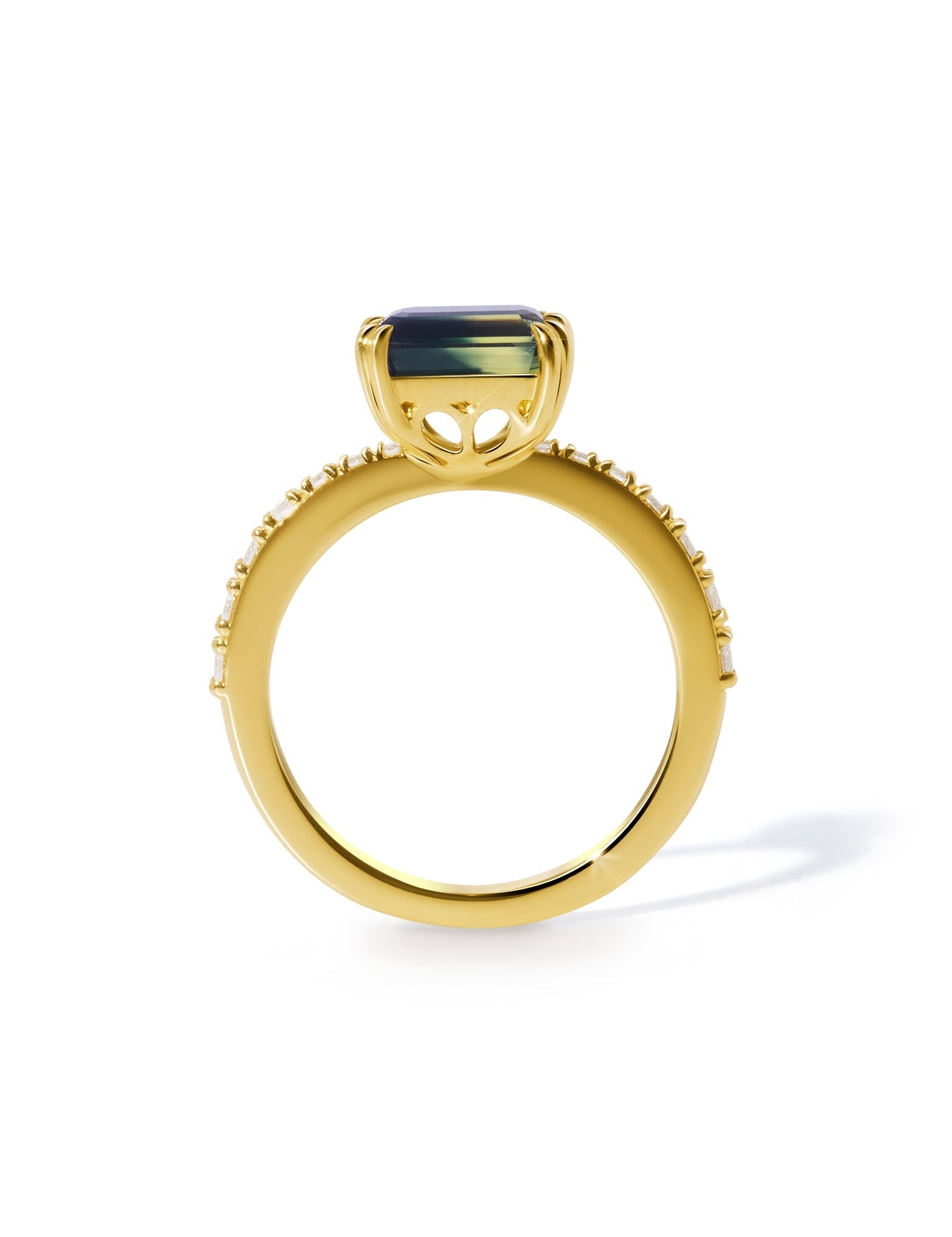 The Celine 18ct Yellow Gold Ring with 2.16ct Emerald Cut Parti Sapphire - Molten Store