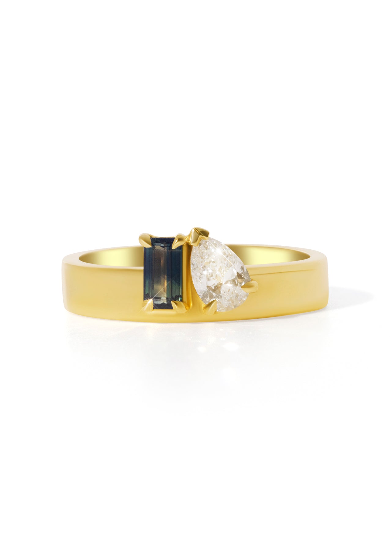 The Cleo Toi et Moi 18ct Yellow Gold Ring with 0.35ct Parti Sapphire and 0.34ct Cultured Diamond - Molten Store