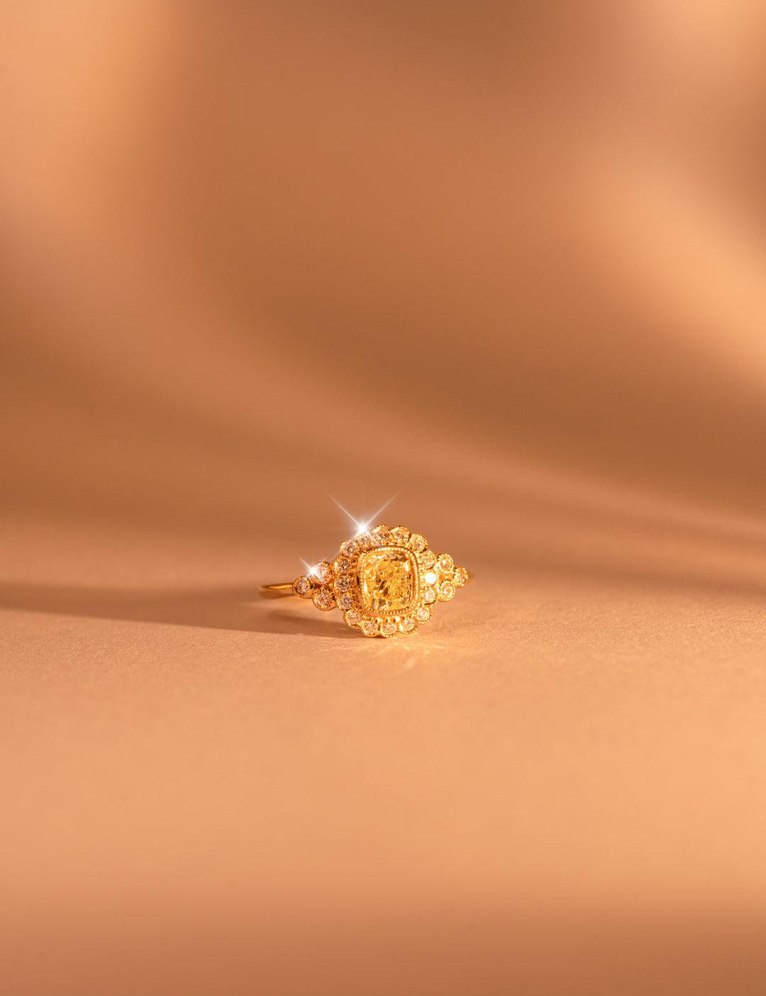 The Cosima Ring with 1.01ct Cushion Yellow Diamond - Molten Store