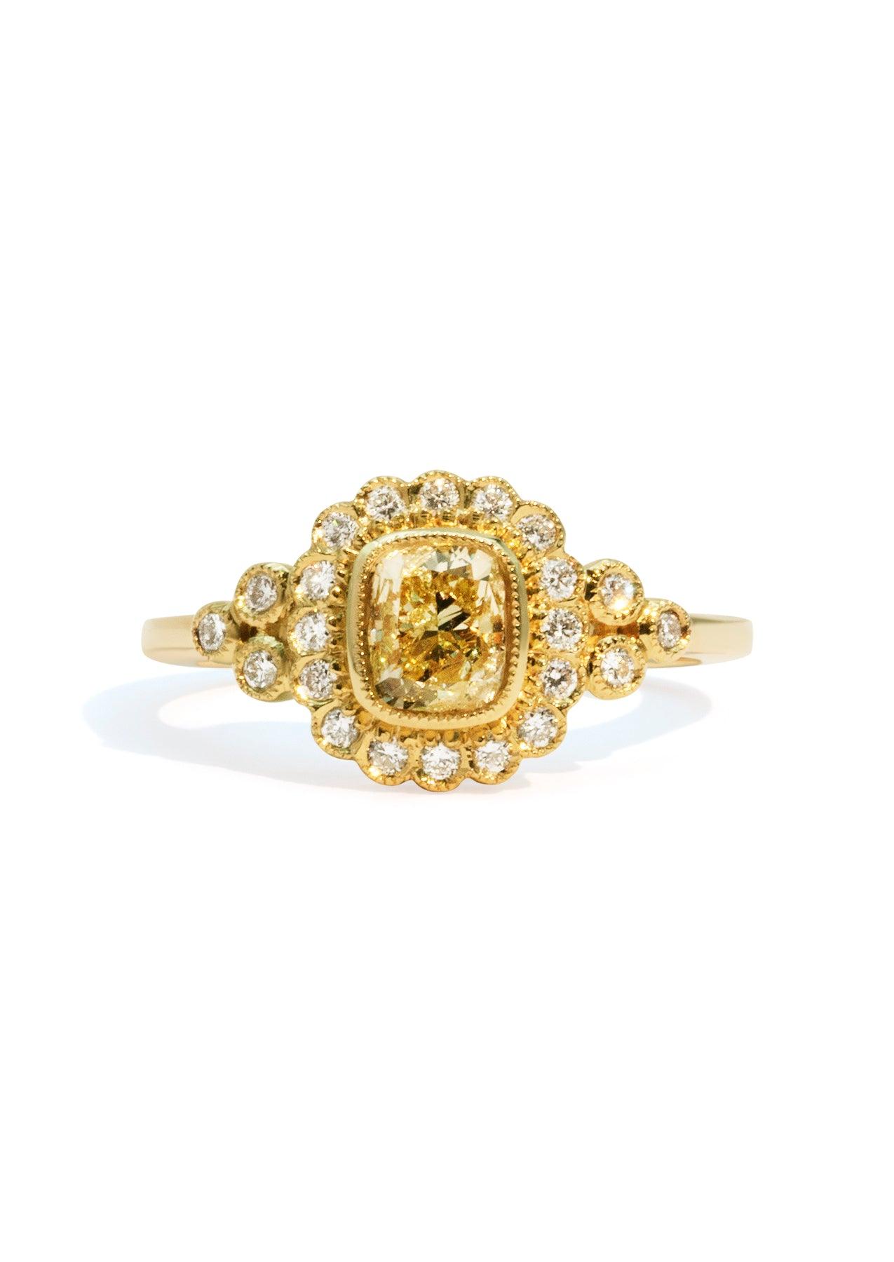 The Cosima Ring with 1.01ct Cushion Yellow Diamond - Molten Store