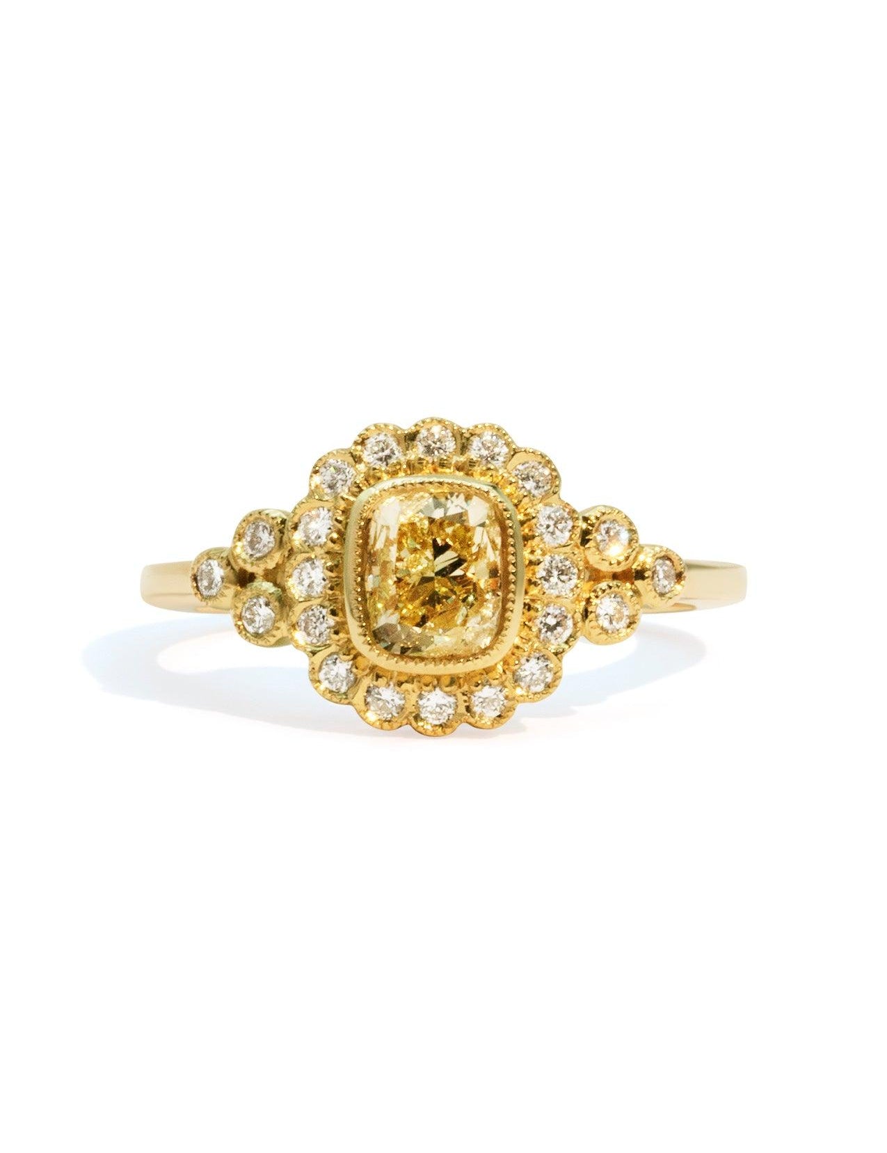 The Cosima Ring with 1.01ct Cushion Yellow Diamond - Molten Store