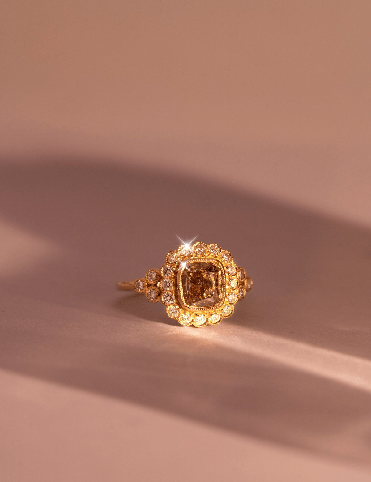 The Cosima Ring with 2.17ct Cushion Cognac Diamond - Molten Store