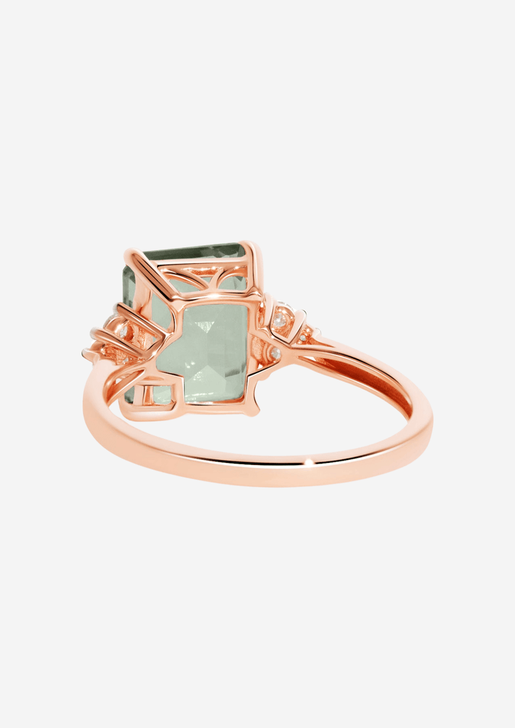 The Curator Rose Gold Ring with 3.08ct Emerald Cut Green Amethyst - Molten Store