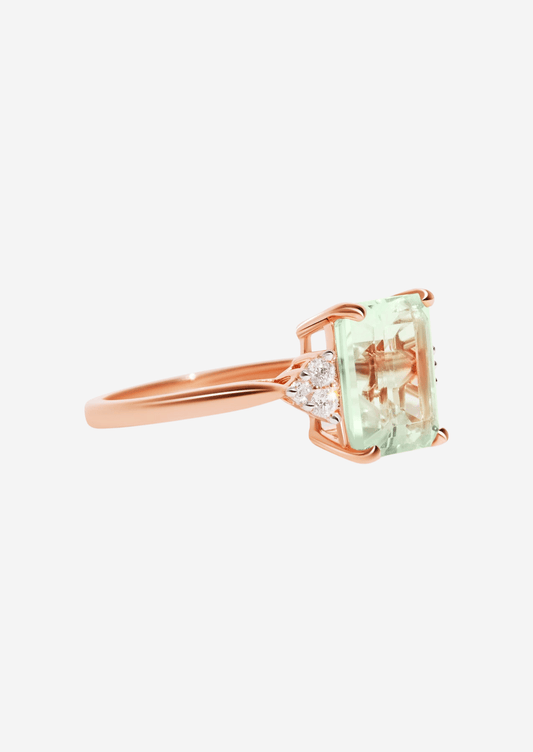 The Curator Rose Gold Ring with 3.08ct Emerald Cut Green Amethyst - Molten Store