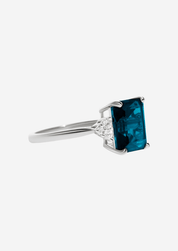 The Curator White Gold Ring with 3.08ct Emerald Cut London Blue Topaz - Molten Store