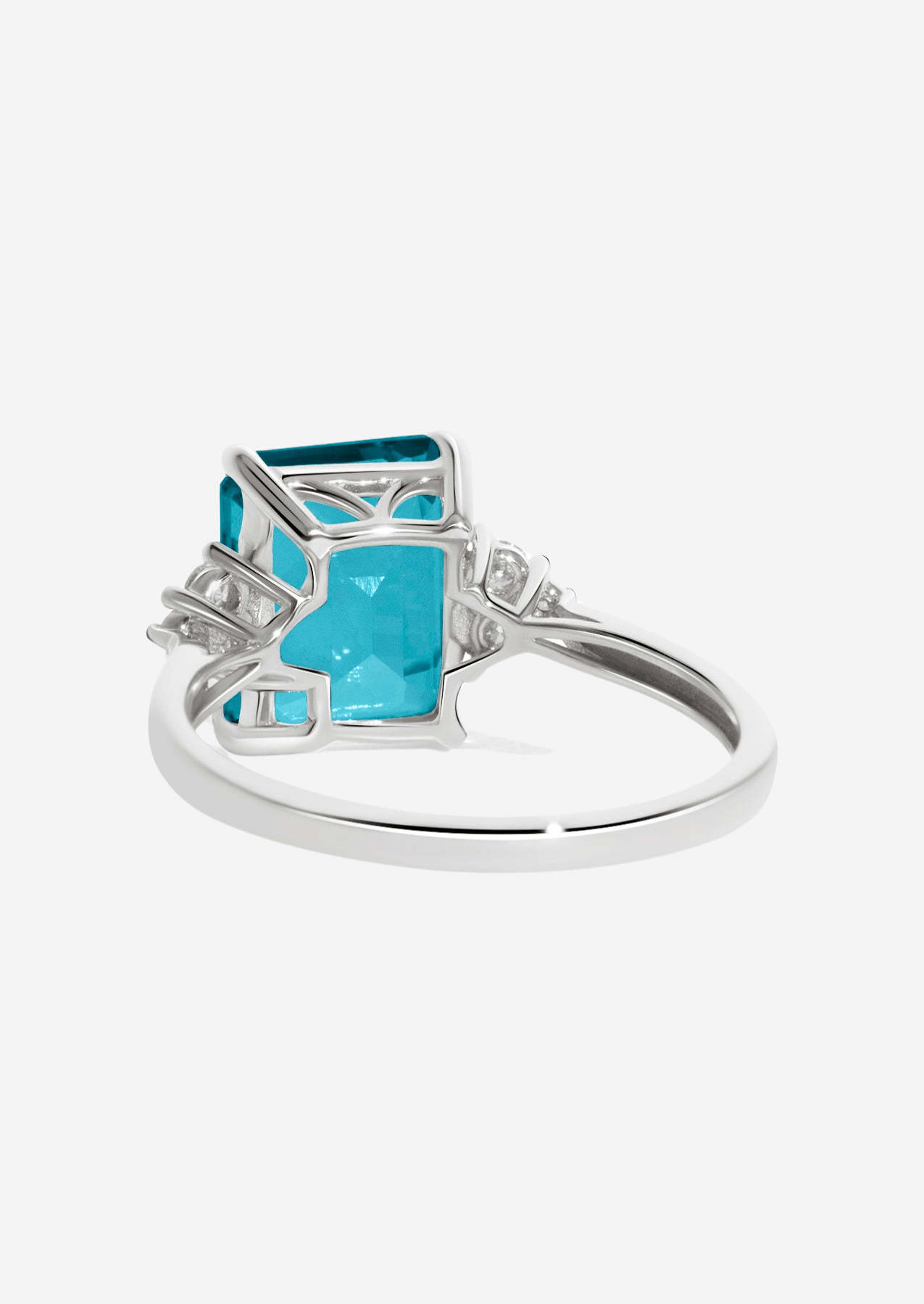 The Curator White Gold Ring with 3.08ct Emerald Cut London Blue Topaz - Molten Store