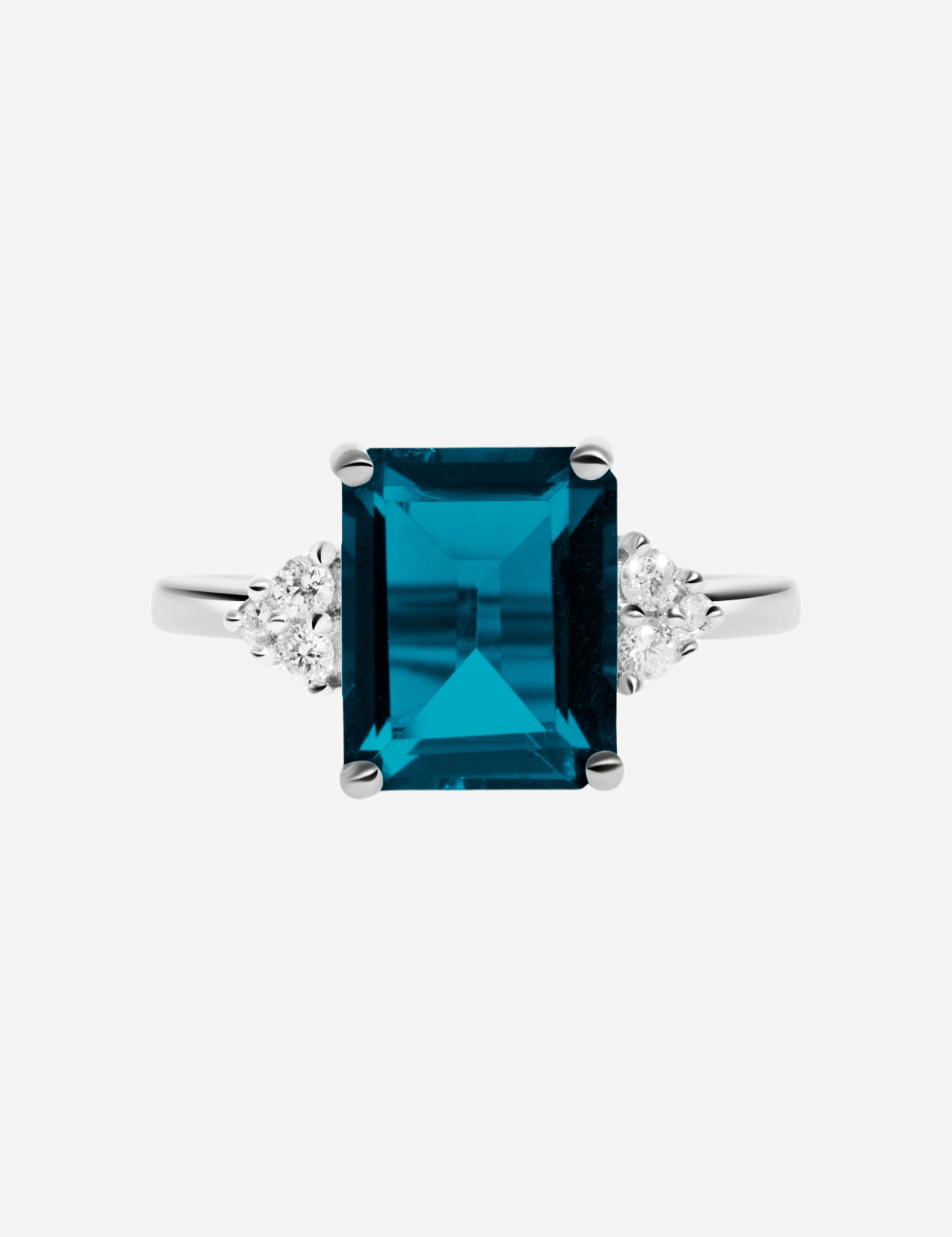 The Curator White Gold Ring with 3.08ct Emerald Cut London Blue Topaz - Molten Store