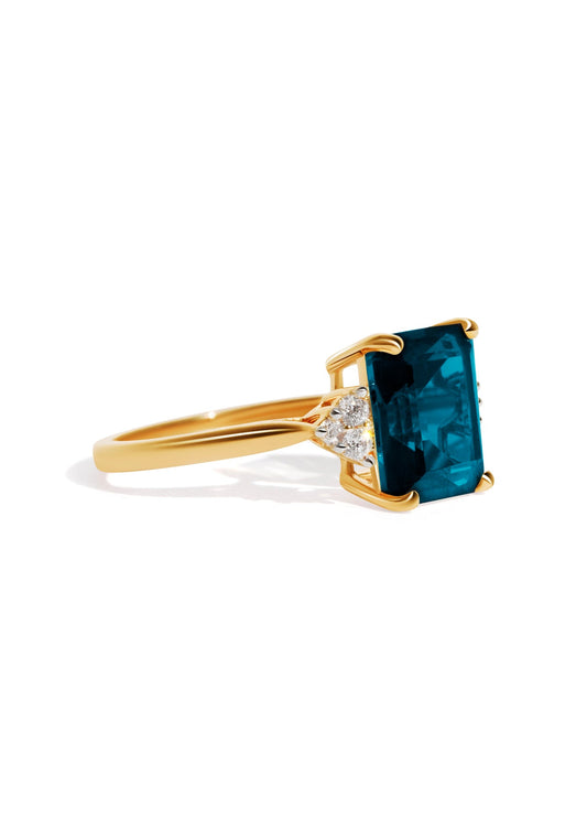 The Curator Yellow Gold Ring with 3.08ct Emerald London Blue Topaz - Molten Store