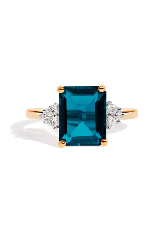 The Curator Yellow Gold Ring with 3.08ct Emerald London Blue Topaz - Molten Store