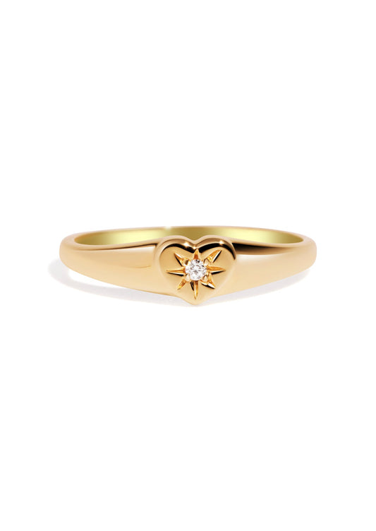 The Diamond Heart 9ct Solid Gold Signet Ring - Molten Store