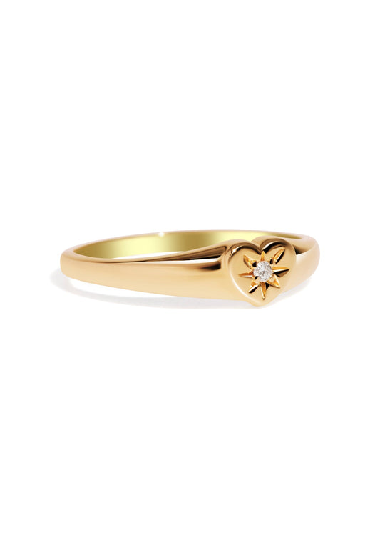 The Diamond Heart 9ct Solid Gold Signet Ring - Molten Store