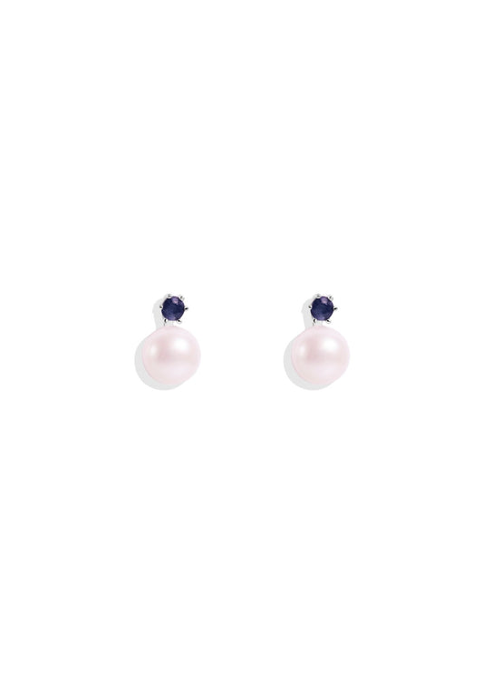 The Diana Sapphire and Pearl Silver Stud Earrings - Molten Store