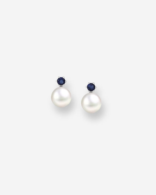 The Diana Sapphire and Pearl Silver Stud Earrings - Molten Store