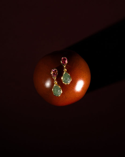 The Dolce Pink Tourmaline & Aventurine 18ct Gold Vermeil Drop Earrings - Molten Store