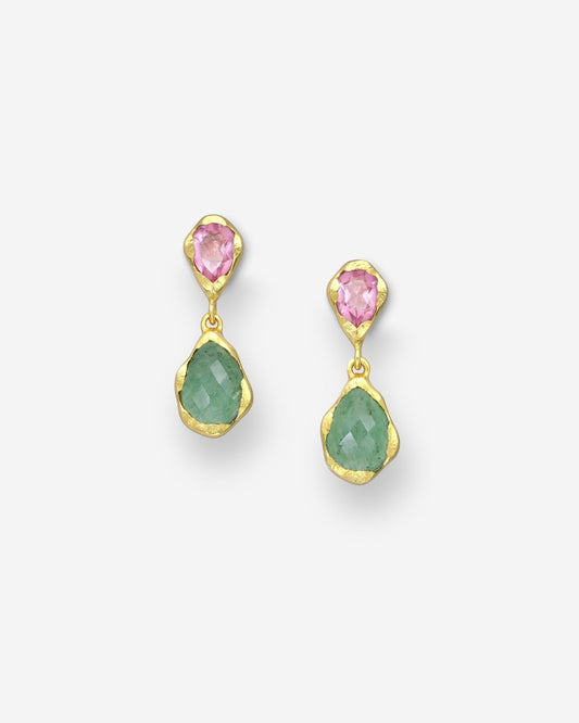 The Dolce Pink Tourmaline & Aventurine 18ct Gold Vermeil Drop Earrings - Molten Store