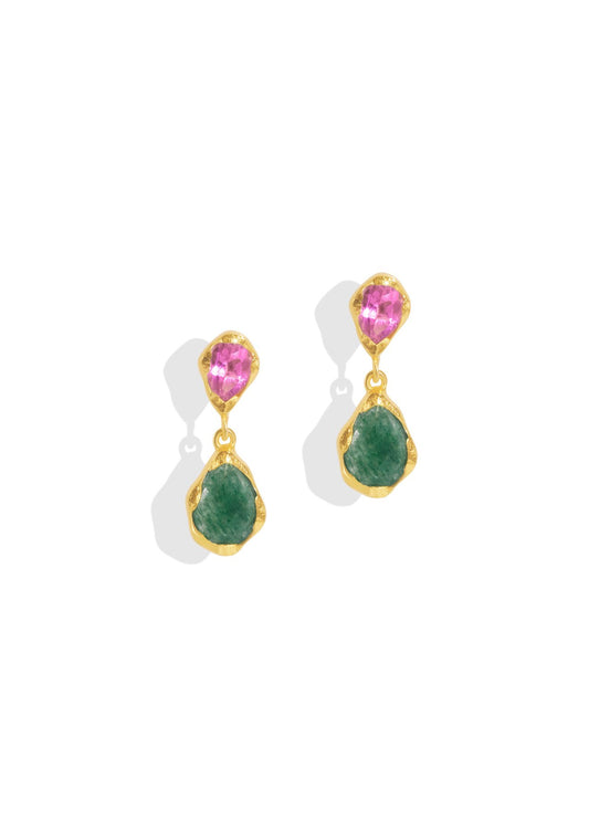 The Dolce Pink Tourmaline & Aventurine 18ct Gold Vermeil Drop Earrings - Molten Store