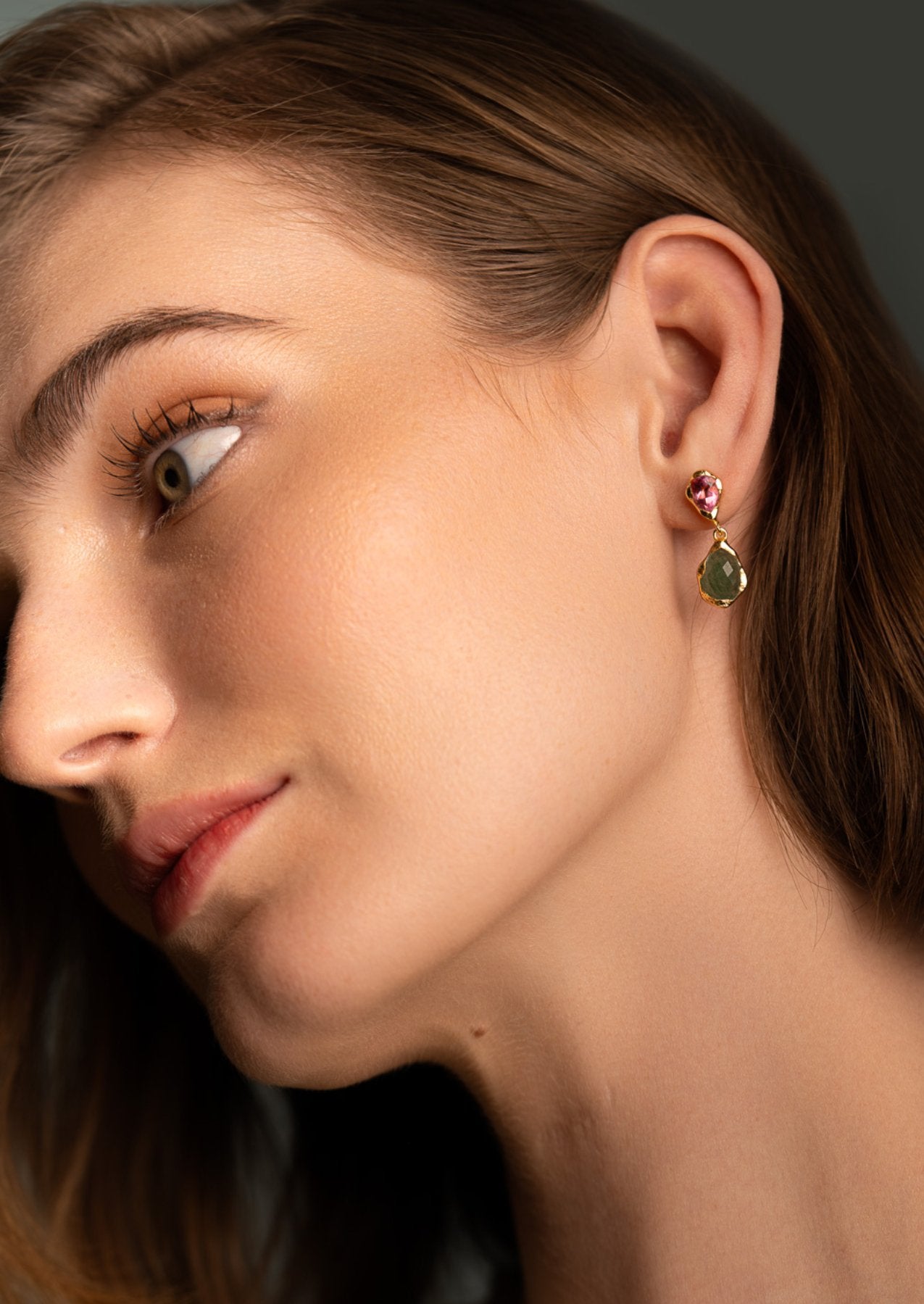 The Dolce Pink Tourmaline & Aventurine 18ct Gold Vermeil Drop Earrings - Molten Store