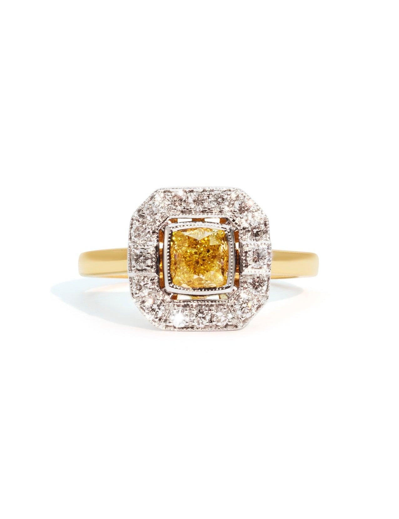 The Eleadora Ring with 1.33ct Cushion Yellow Diamond - Molten Store