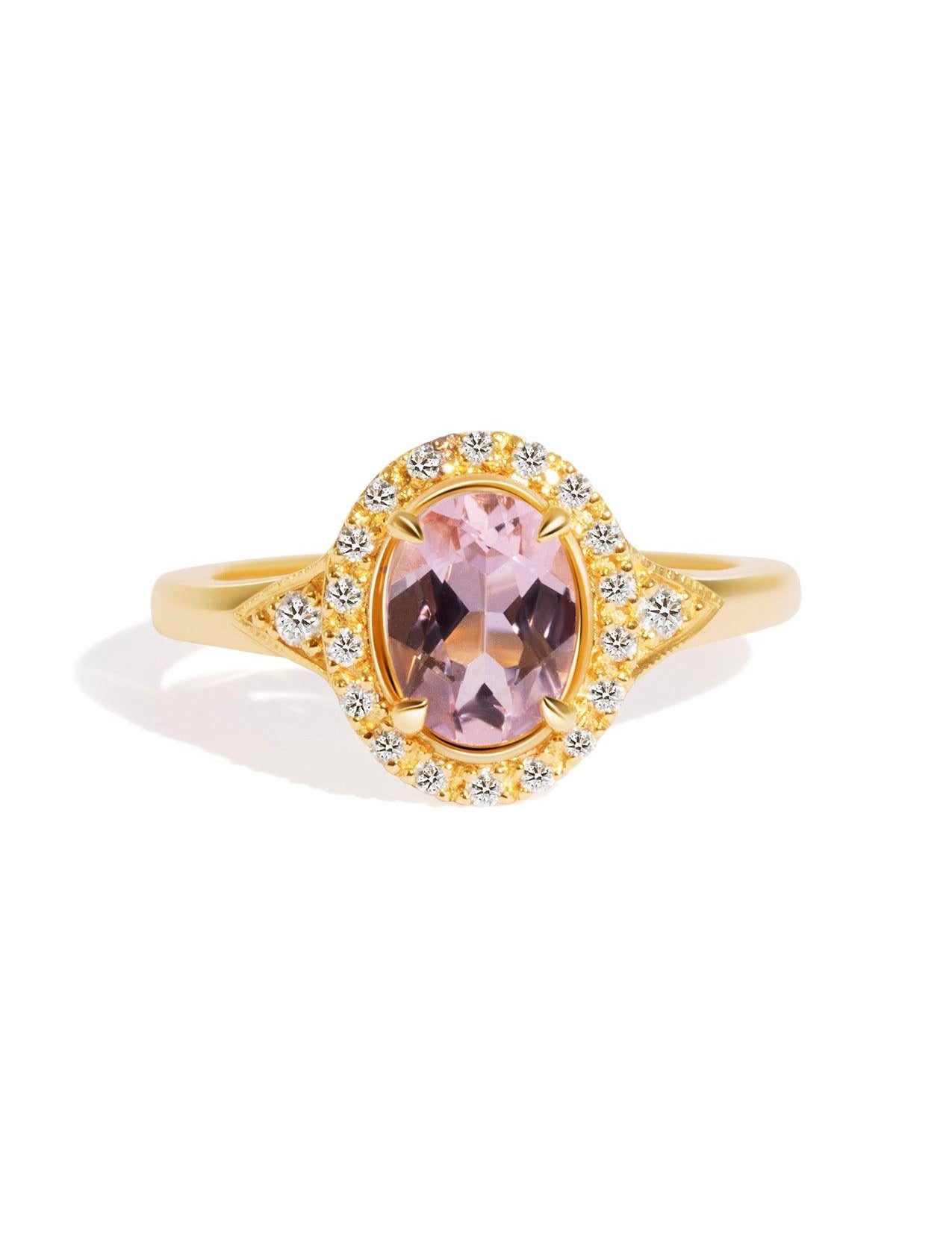 The Eliza Ring with 0.93ct Oval Cut Morganite & .19ct Diamond Halo (1.12ct TCW) - Molten Store