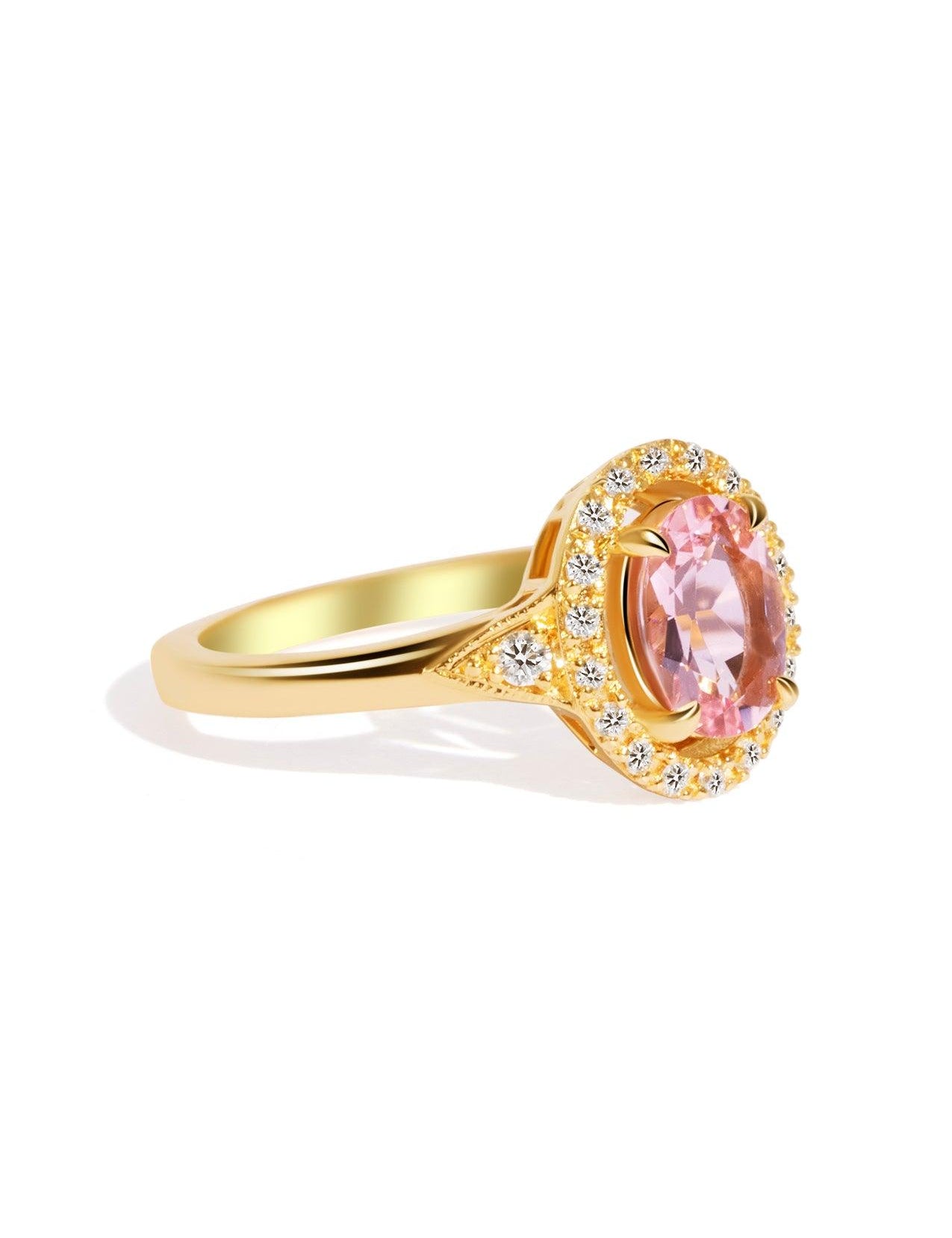 The Eliza Ring with 0.93ct Oval Cut Morganite & .19ct Diamond Halo (1.12ct TCW) - Molten Store