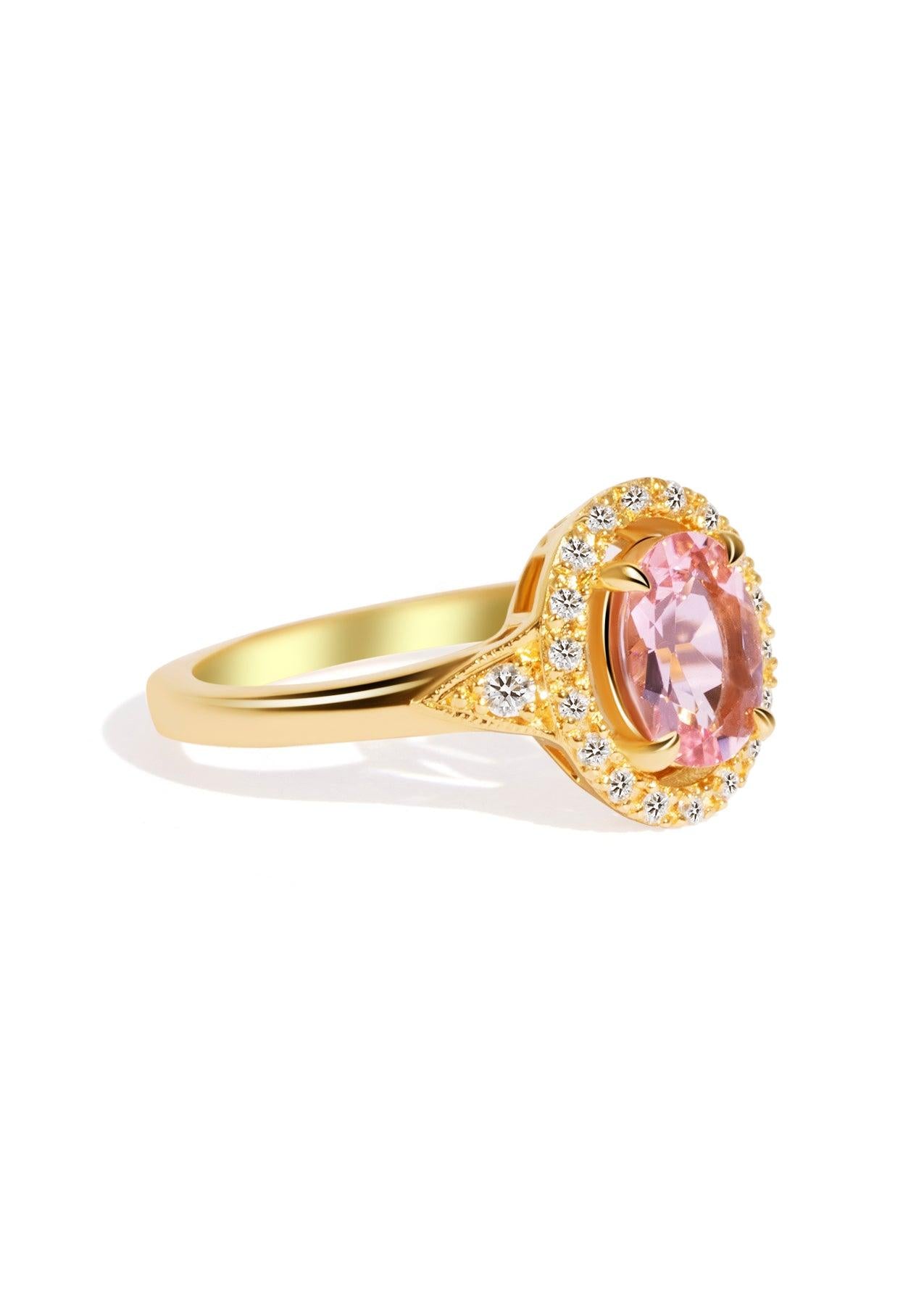 The Eliza Ring with 0.93ct Oval Cut Morganite & .19ct Diamond Halo (1.12ct TCW) - Molten Store